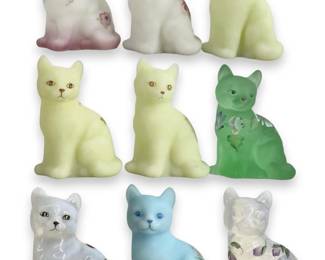 9pc Signed Fenton Art Glass Cats