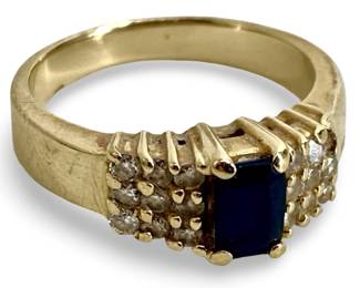 Diamond and Sapphire Inlaid 14K Gold Ring