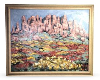 Huge Signed Lee Reynolds Desert Landscape Oil