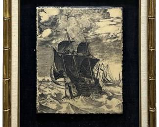 Pieter Bruguel Antique Framed Etched Stone