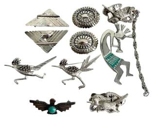 10pc Native American Silver Pins
