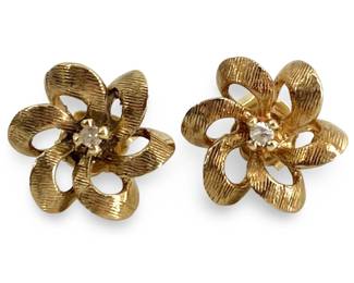 14K Gold and Diamond JD Flower Earrings
