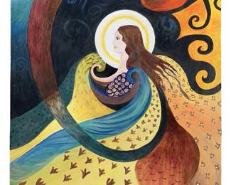 Signed Attributed “Feather Goddess" Oil on Canvas