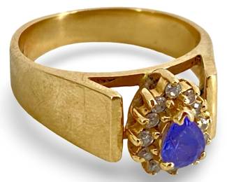 Diamond and Tanzanite Inlaid 14K Gold Ring