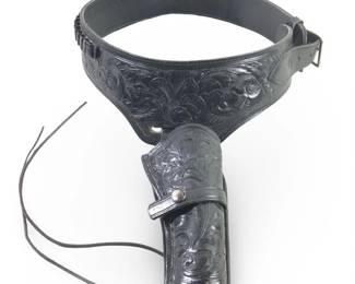 Mexico Southwestern Tooled Black Leather Gun