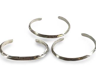 3pc Native American Etched Silver Bracelets