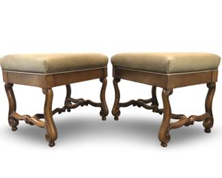 Pair Hancock & Moore Leather Walnut Ottomans