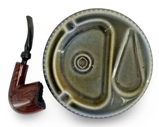 MCM Ceramic Ash Tray with Briar Wood Pipe