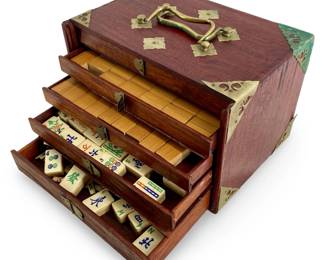 Antique Chinese Mahjong Set in Case