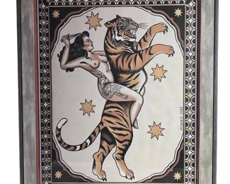 Jessica O. Nude Female Tiger Tattoo Art Poster