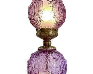 Cabbage Rose Pattern Fenton Purple Art Glass Lamp