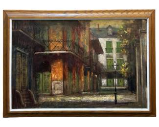 Signed Weller Street View Oil on Panel