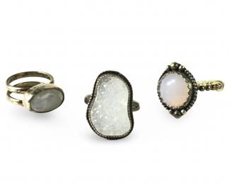 (3) Silver & Sterling Silver Quartz Rings