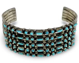 Zuni Turquoise Inlaid Silver Bracelet