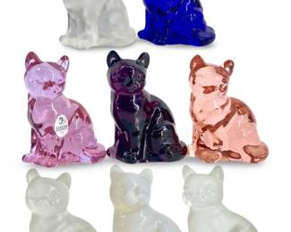 8pc Fenton Art Glass Cats