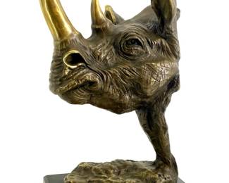 Salvador Dali Bronzed Brass Rhino Head Sculpture