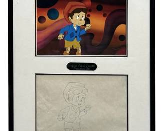1987 Hand-Painted Pinocchio Production Cel&Sketch