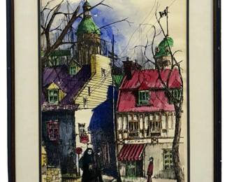 Signed Nicola Mixed Media Street Scene