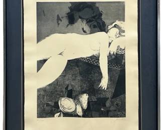 Signed Sunol Alvar “Reclining Nude" Lithograph