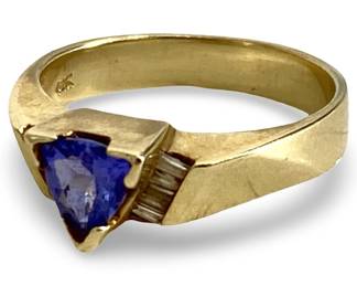 Diamond and Tanzanite Inlaid 14K Gold Ring