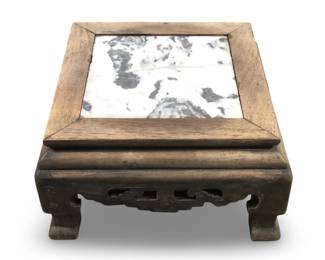 Vintage Wood Marble Inset Foot Stool