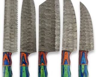 5pc Handcrafted Damascus Steel Kitchen Knives