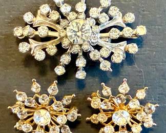 Rhinestone Earrings & Pin