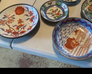 Nieman Marcus hand-painted koi fish bow,l Pewter etched Japanese 