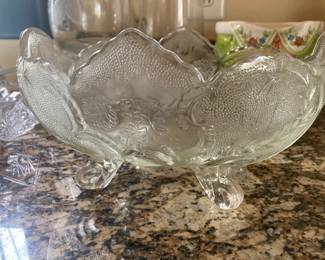 Vintage footed, scallop oval fruit bowl