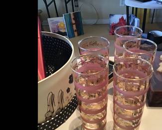 Vintage Mid-Century pink and gold tumblers