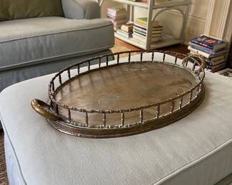 large vintage brass bamboo tray