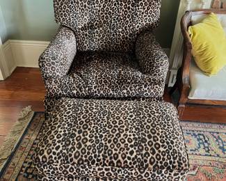 great leopard print velvet arm chair and ottoman