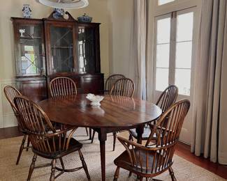 fantastic antique french oval dining table and set of antique windsor chairs (8)