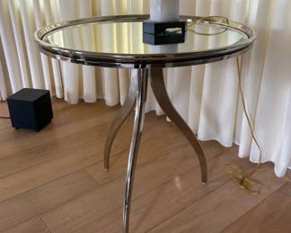 Drexel Heritage "Haistead" Round End Table Confirmed Drexel Heritage piece from the Urban Traditional line. Sleek chrome tripod base with round glass top. Excellent condition.