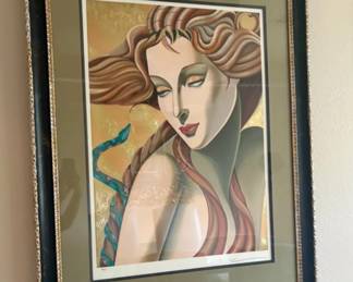 Robert Moser "Adam & Eve" Matched Pair — Signed & Numbered Serigraphs Matched pair of limited edition serigraphs by American artist Robert Moser. Art Deco style with 14kt gold foil stamping. Hand signed and numbered 230/525. Professionally framed. Sold as a pair.