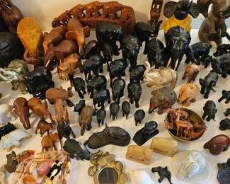 Massive elephant figurine collection. Figurines made of wood, stone, metal, brass, ceramic, porcelain, bone & MORE !