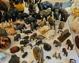 Massive elephant figurine collection. Figurines made of wood, stone, metal, brass, ceramic, porcelain, bone & MORE !