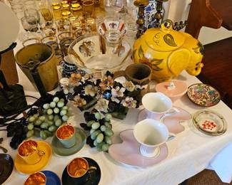 Vintage glassware, china, crystal & pottery of all sorts by numerous makers.
