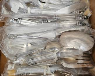 Vintage GEORG JENSEN Denmark Sterling Silver Flatware Set, 81 pieces, ACORN pattern. (Never Used)