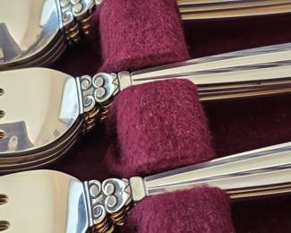 Vintage GEORG JENSEN Denmark Sterling Silver Flatware Set, 81 pieces, ACORN pattern. (Never Used)
