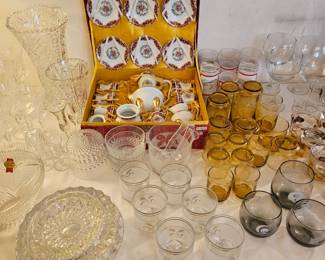 Vintage glassware, china, crystal & pottery of all sorts by numerous makers.