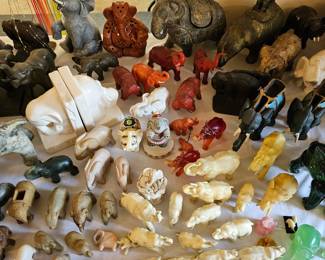 Massive elephant figurine collection. Figurines made of wood, stone, metal, brass, ceramic, porcelain, bone & MORE !