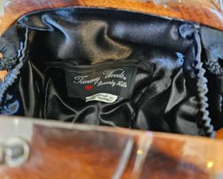 Timmy Woods Beverly Hills elephant-shaped hand-carved wooden handbag.