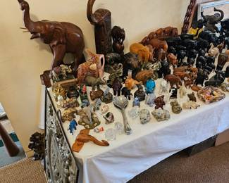 Massive elephant figurine collection. Figurines made of wood, stone, metal, brass, ceramic, porcelain, bone & MORE !