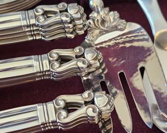 Vintage GEORG JENSEN Denmark Sterling Silver Flatware Set, 81 pieces, ACORN pattern. (Never Used)