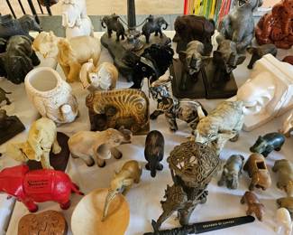 Massive elephant figurine collection. Figurines made of wood, stone, metal, brass, ceramic, porcelain, bone & MORE !