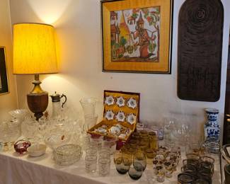 Vintage glassware, china, crystal & pottery of all sorts by numerous makers.