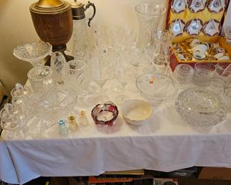 Vintage glassware, china, crystal & pottery of all sorts by numerous makers.