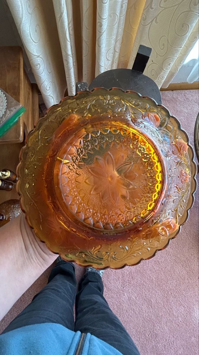 Amber Glass Tiara Sandwich Pattern Covered Butter Dish third image