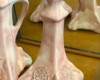 Pink Ceramic Candlestick Holders with Candles second image